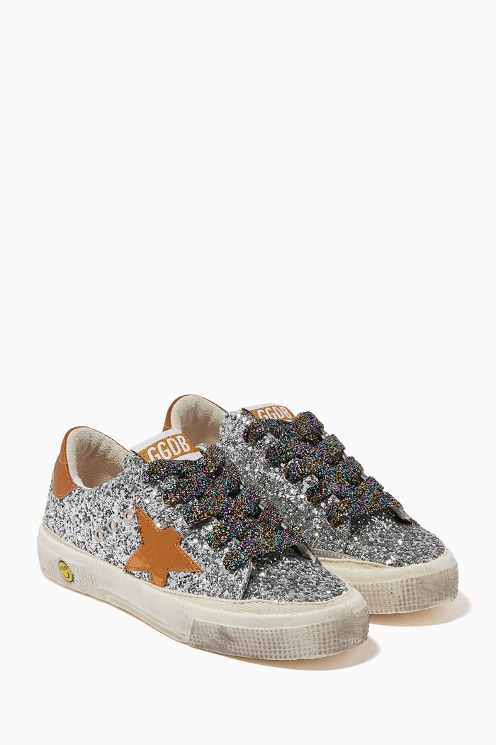 

Superstar Sneakers with Leather Star in Glitter, Silver