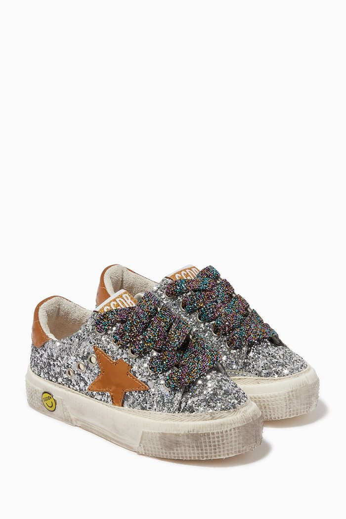 

Superstar Sneakers with Leather Star in Glitter, Silver