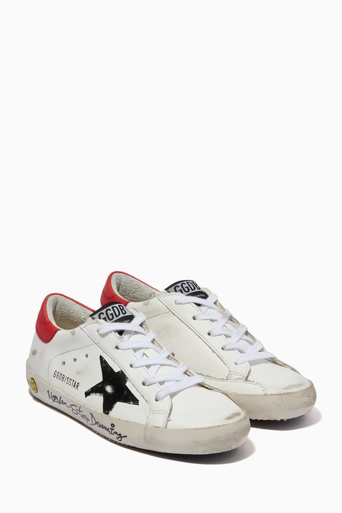 

Super-Star Sneakers with "Never Stop Dreaming" Lettering & Print Star in Leather, White