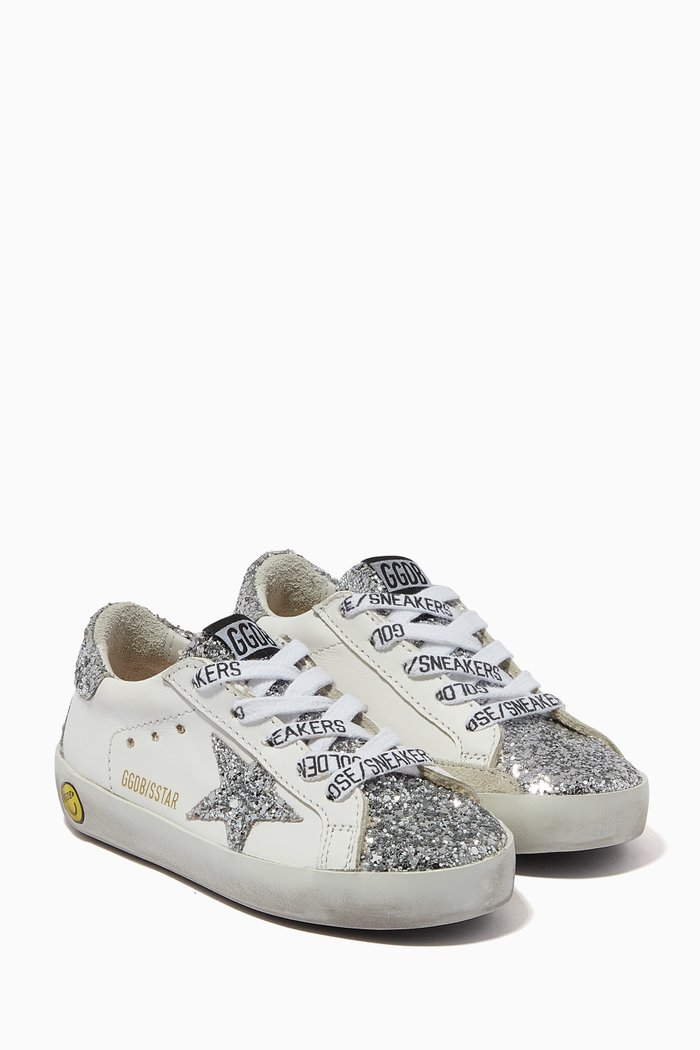 

Super-Star Sneakers with Glittery Star & Insert in Leather, White