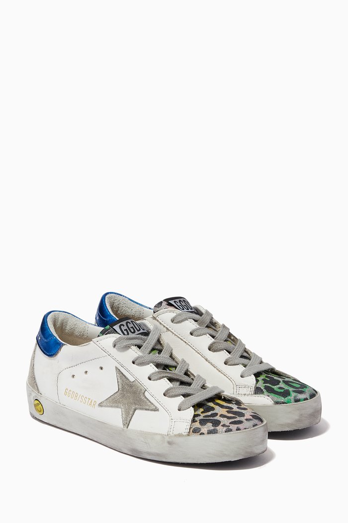 

Superstar Sneakers with Suede Star & Leopard-Print Insert in Leather, White