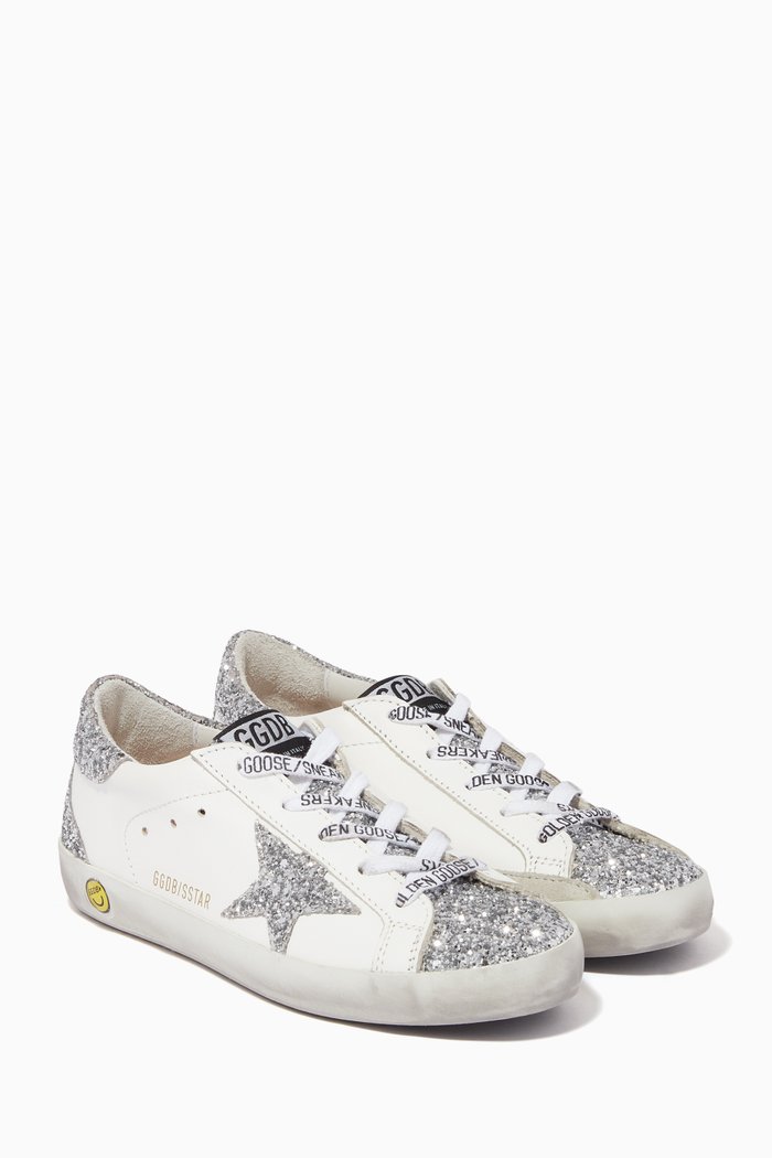 

Super-Star Sneakers with Glittery Star & Insert in Leather, White