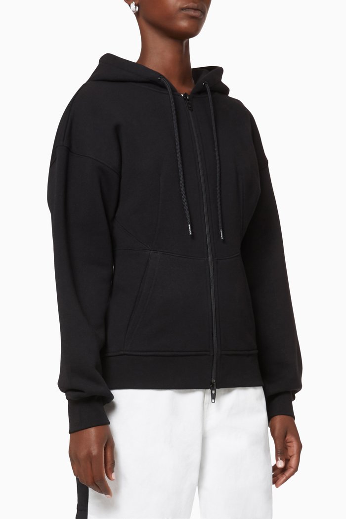 

Sculpted Zip-Up Cotton Hoodie, Black