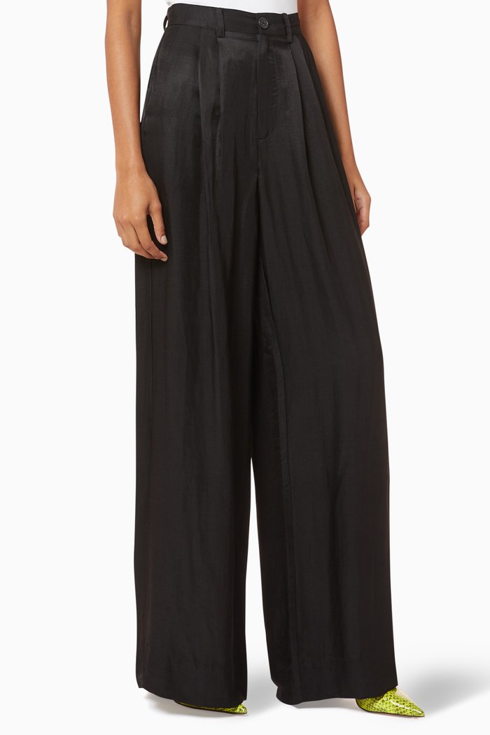 

Carla Linen Wide-Leg Pants, Black