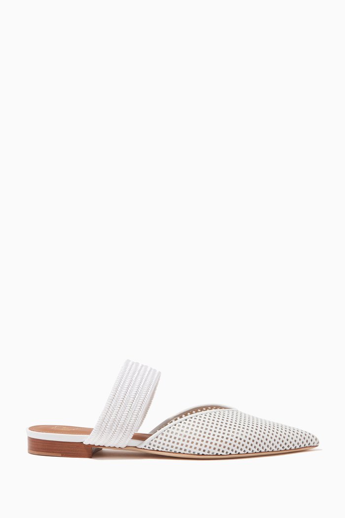 

Maisie Flat Mules in Mesh Nappa, White