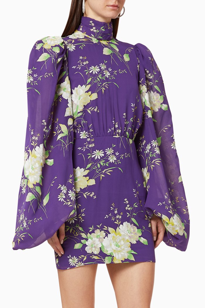 

Gabi Floral Print Silk Dress, Purple