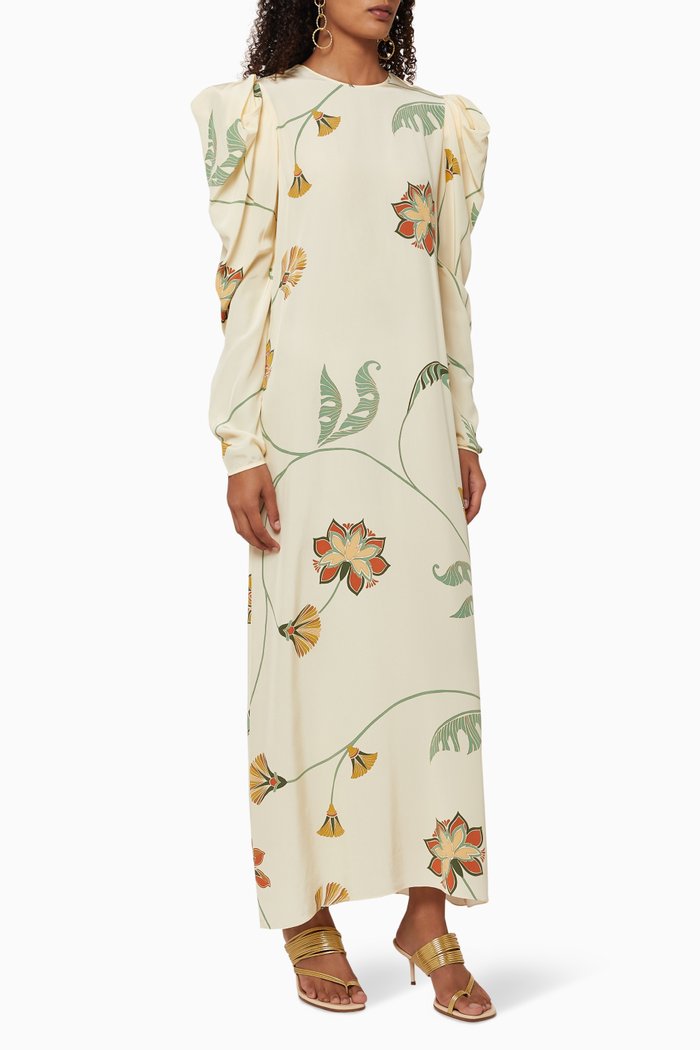 

Splashing Flowers Silk Dress, Neutral