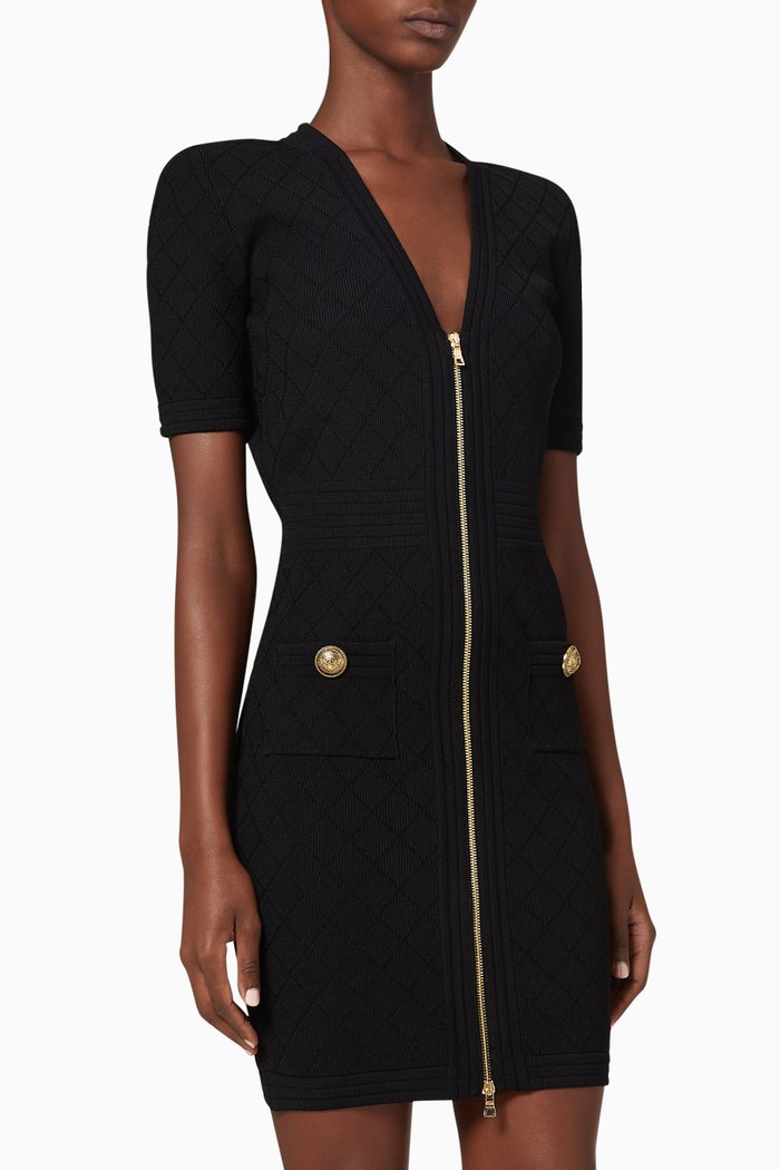 

Zip Knitted Mini Dress, Black