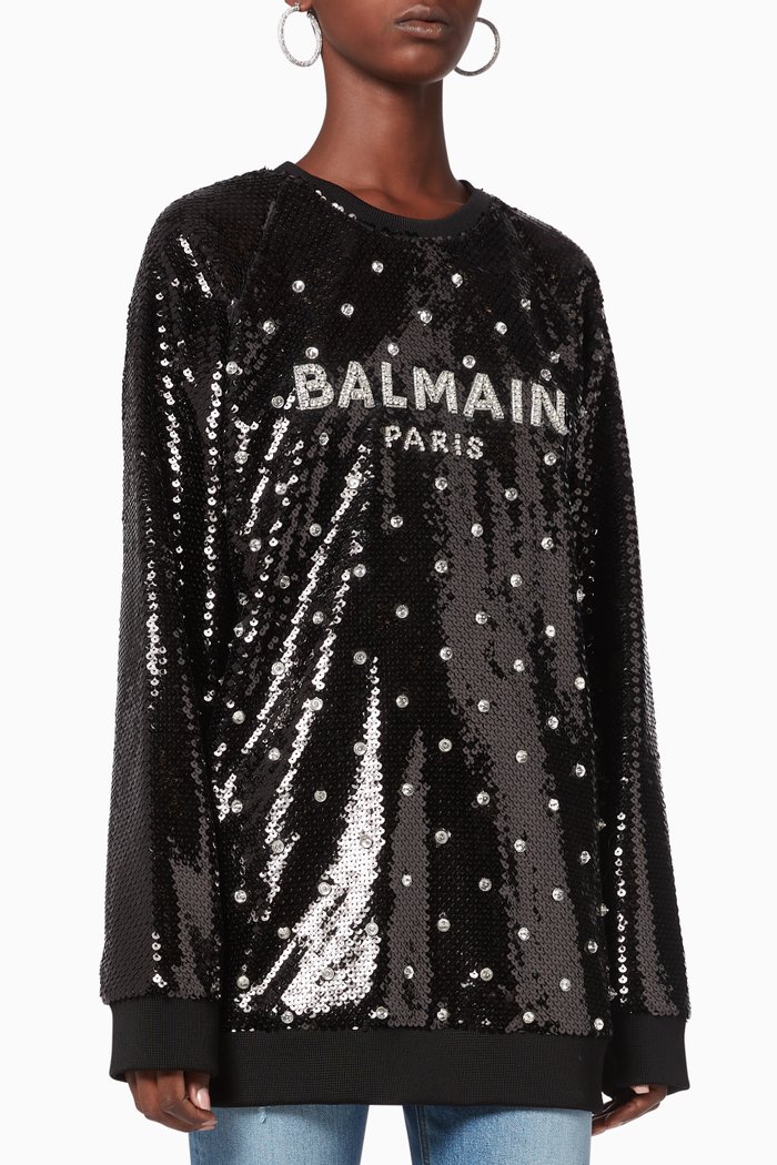 

Polka Dot Sequin Embellished Sweatshirt, Black