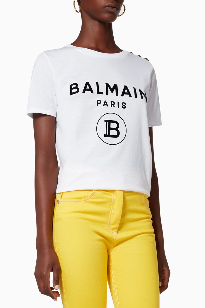 

Button-Embellished Logo Cotton T-Shirt, White