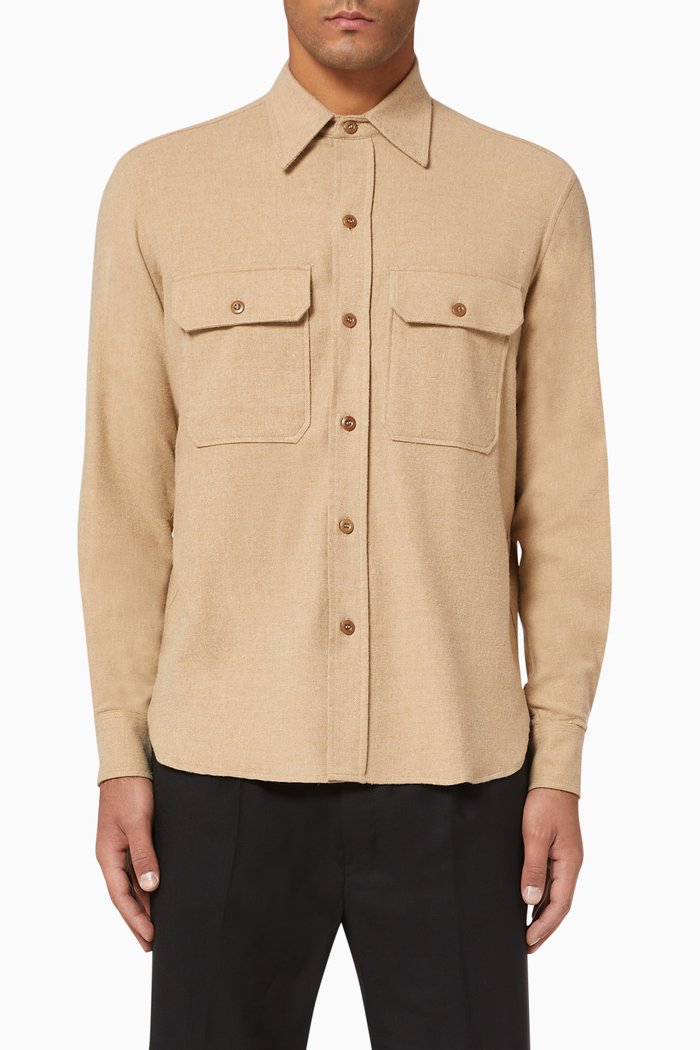 

Wool Buttoned Overshirt, Neutral