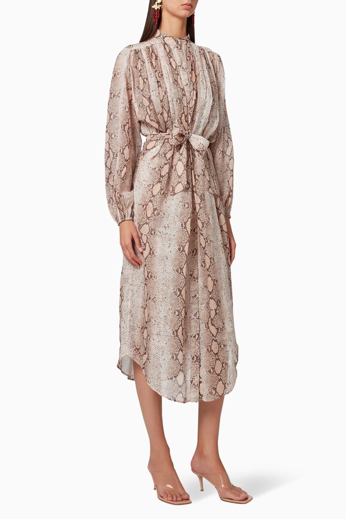 

Bellitude Snake-Print Ramie Dress, Grey