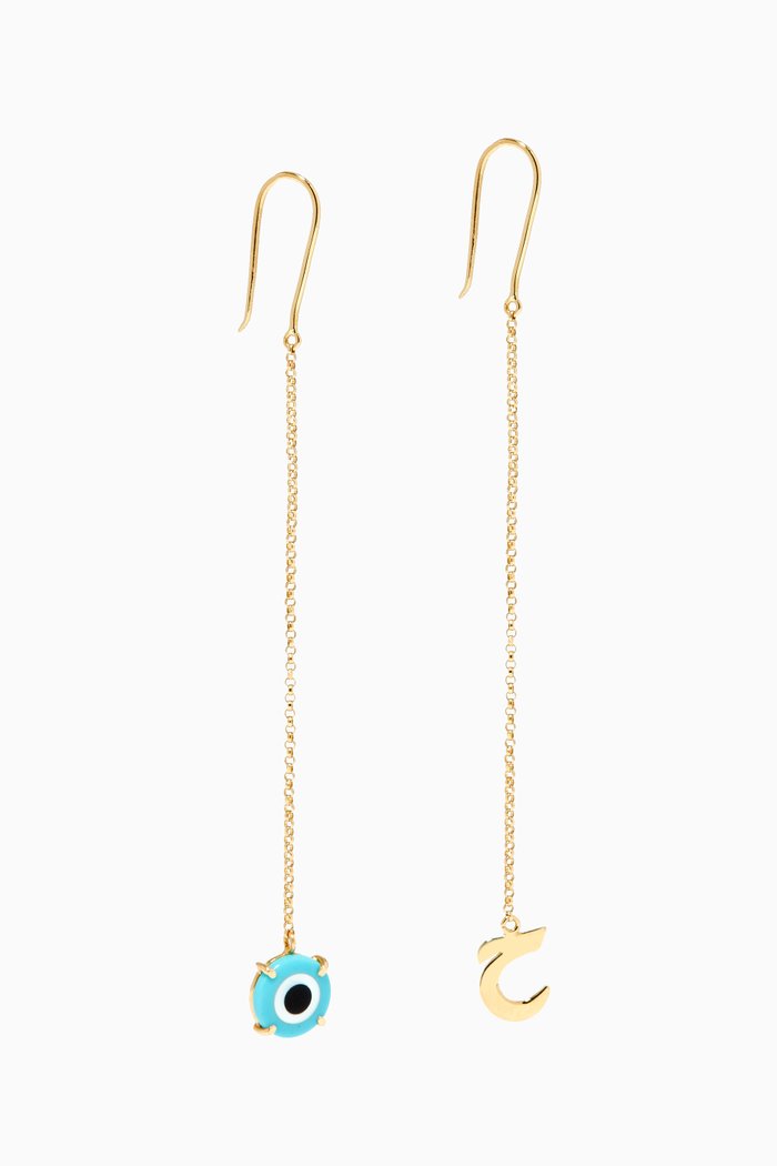 

Haa Letter Mother-of-Pearl Drop Earrings in 18kt Yellow Gold