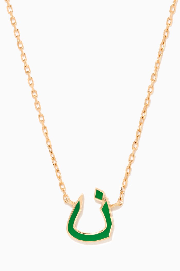 Mina N Letter Enamel Necklace in 18kt Yellow Gold, Green