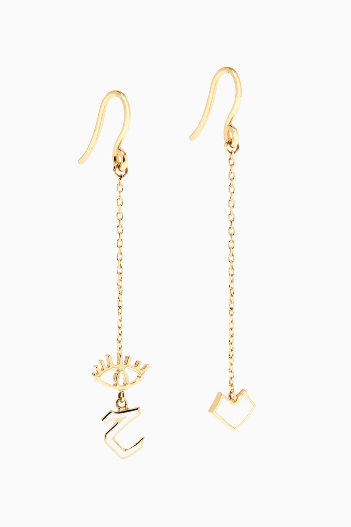 

Mina Haa Letter Enamel Drop Earrings in 18kt Yellow Gold
