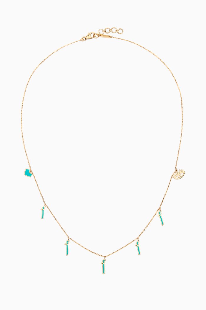 

Mina Alef Letter Enamel Necklace in 18kt Yellow Gold, Blue