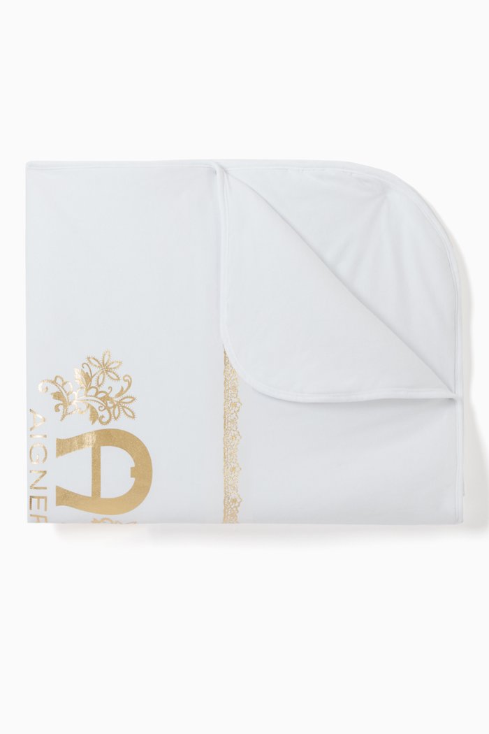

Floral Logo Print Padded Blanket, White