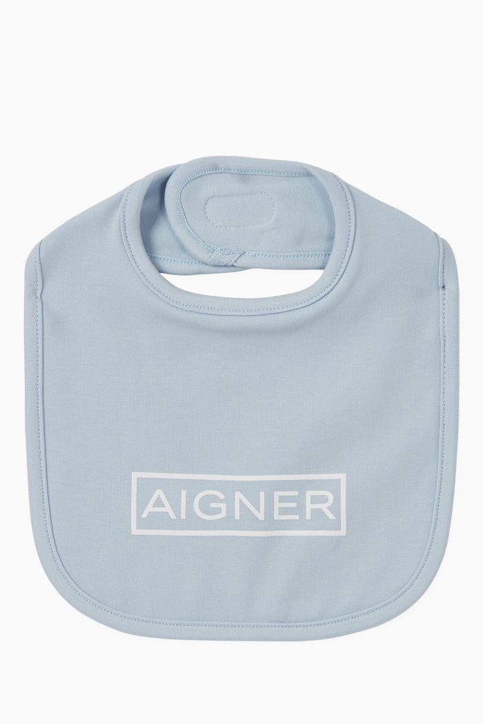 Logo Print Cotton Bib, Blue