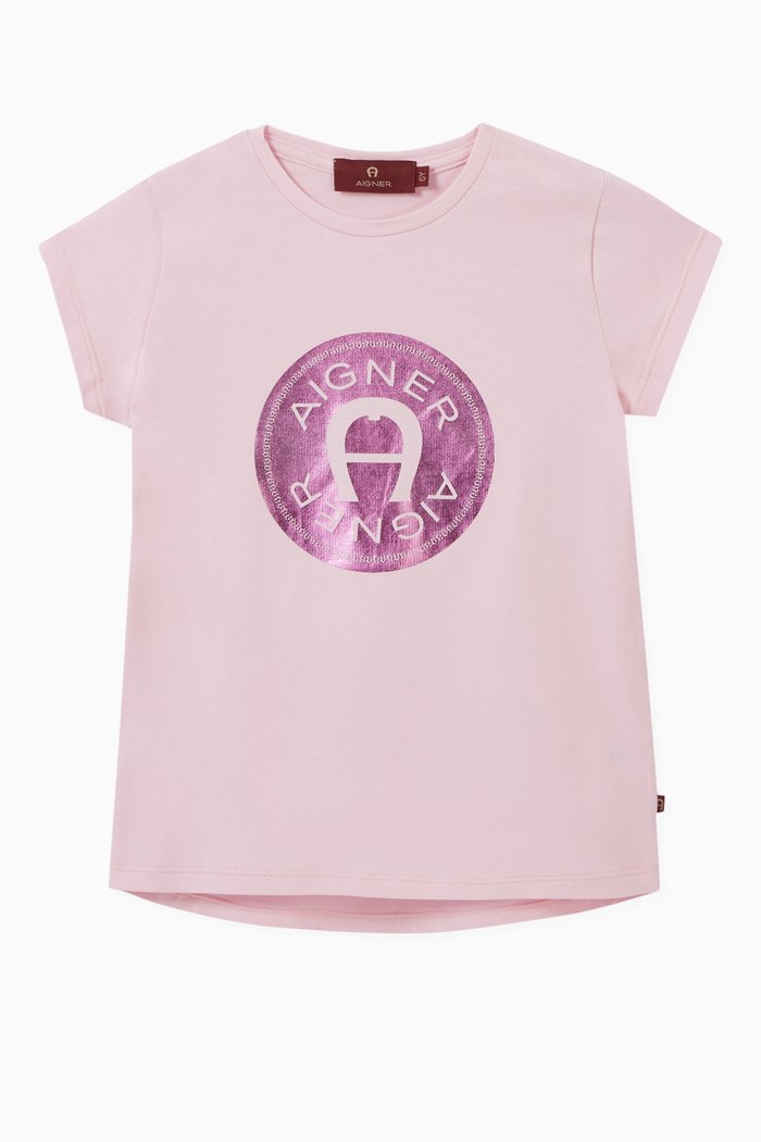 

Metallic Logo Print Jersey T-Shirt, Pink