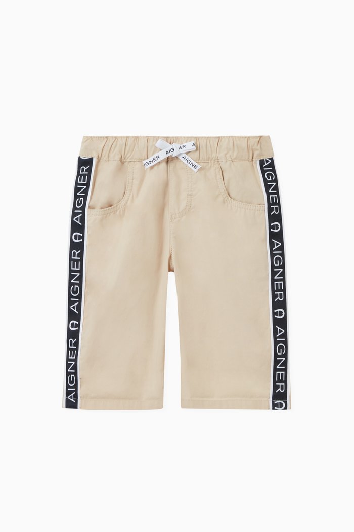 

Logo Trim Cotton Shorts, Neutral