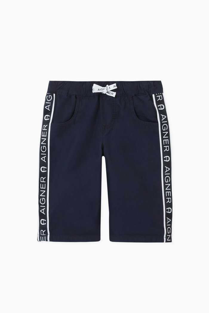 

Logo Trim Cotton Shorts, Blue