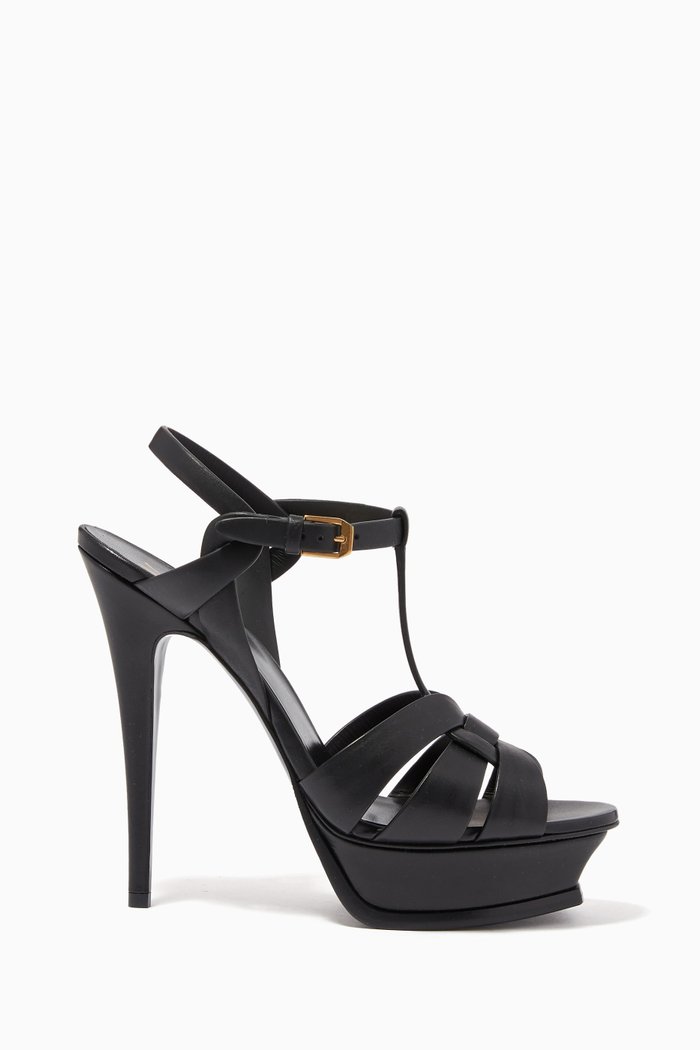 Tribute 135 Platform Sandals in Smooth Leather, Black