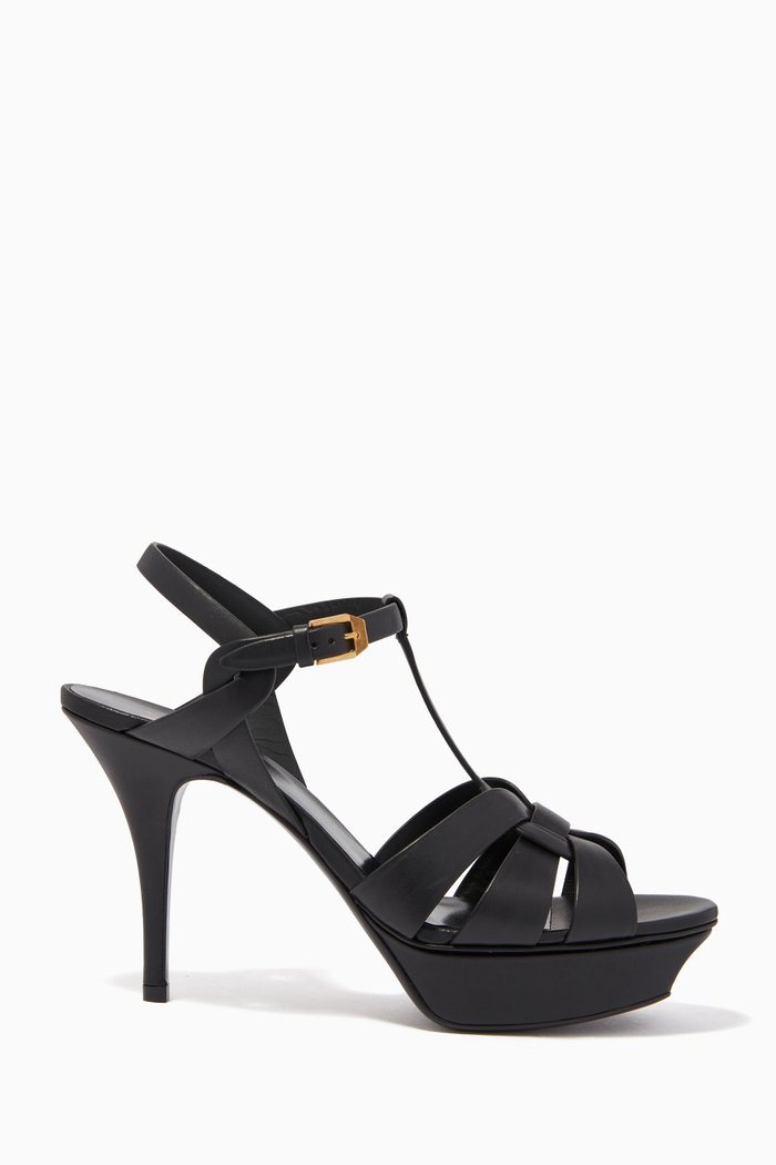 Tribute 105 Platform Sandals in Smooth Leather, Black