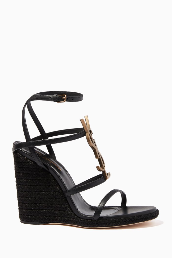 

Cassandra Monogram 115 Wedge Espadrilles in Leather, Black