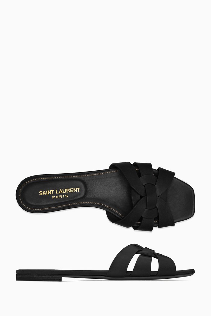 

Tribute Flat Sandals in Smooth Leather, Black