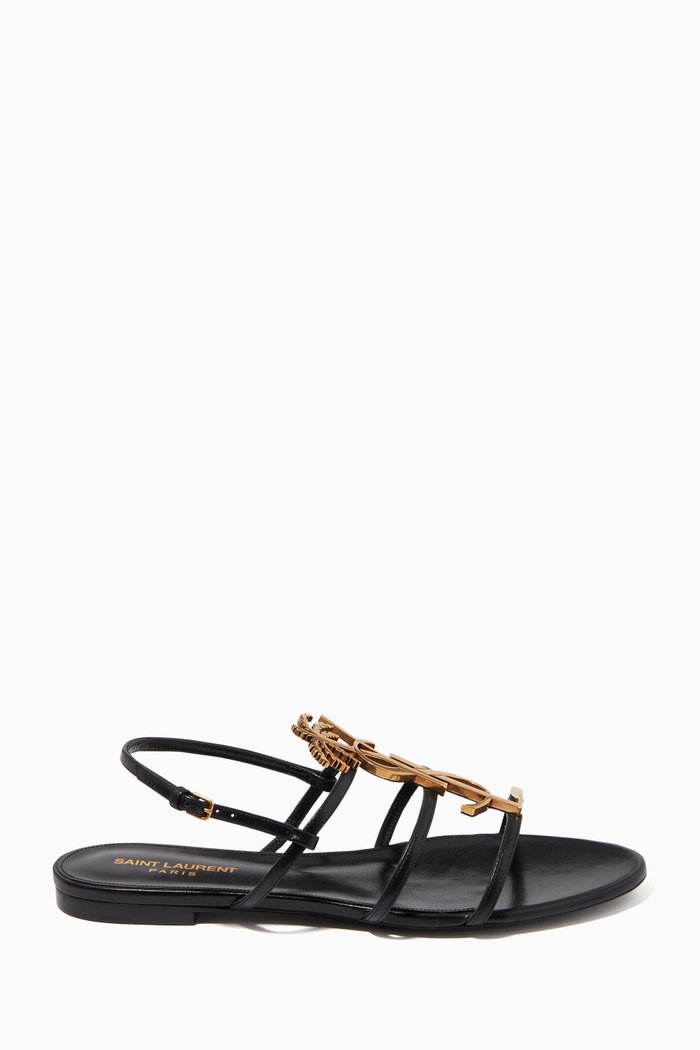 

Cassandra Palm Monogram Flat Sandals in Leather, Black