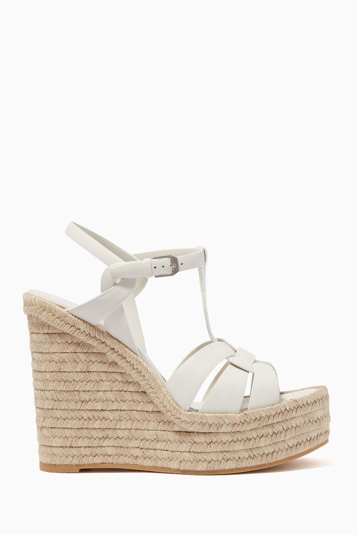 Tribute 130 Wedge Espadrilles in Smooth Leather, White