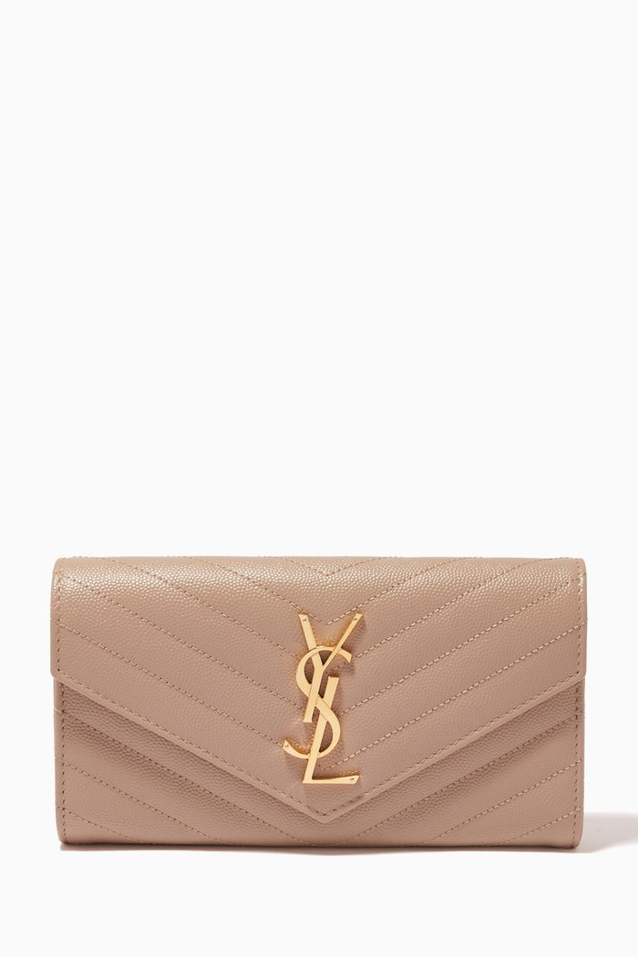 

Cassandre Large Flap Wallet in Matelassé Leather, Neutral