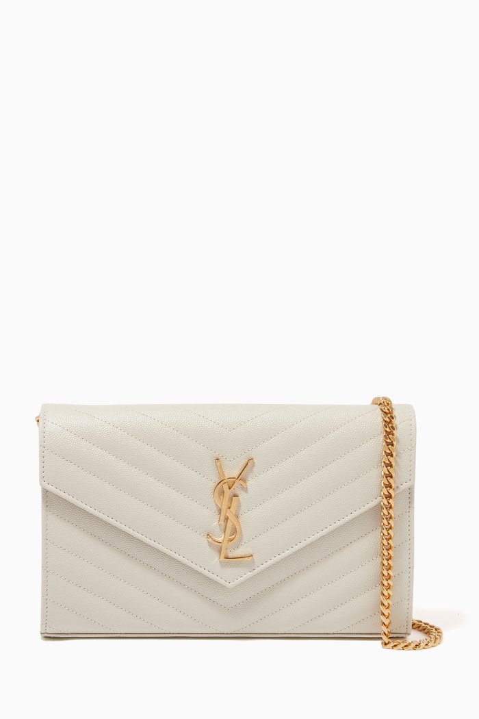 Cassandre Chain Wallet in Matelassé Leather, White