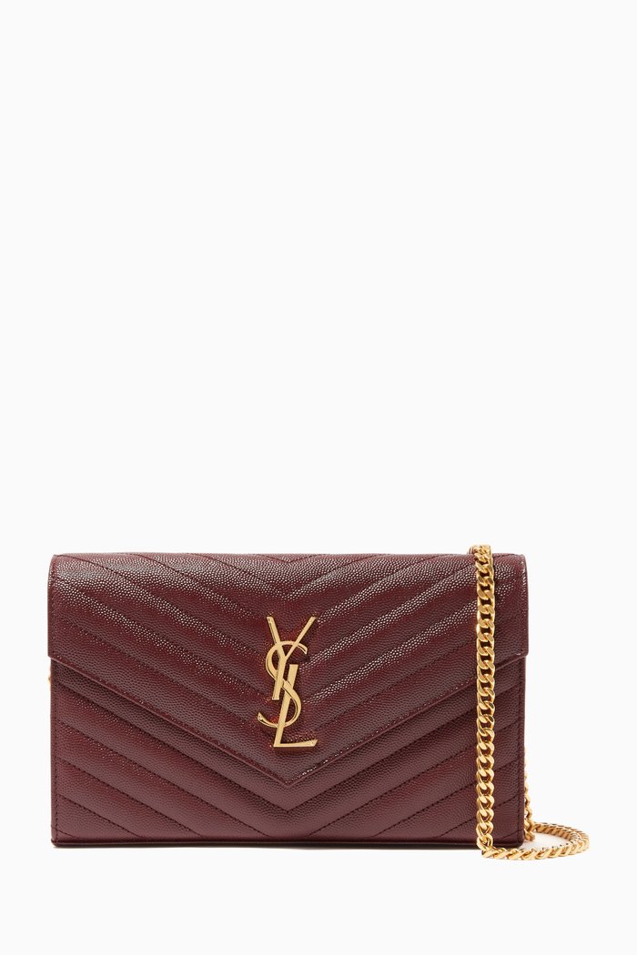 

Cassandre Chain Wallet in Matelassé Leather, Burgundy
