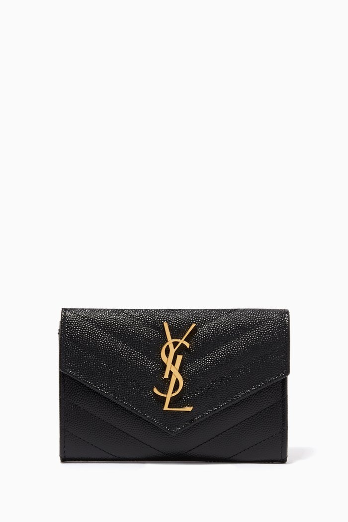 

Cassandre Small Envelope Wallet in Matelassé Leather, Black