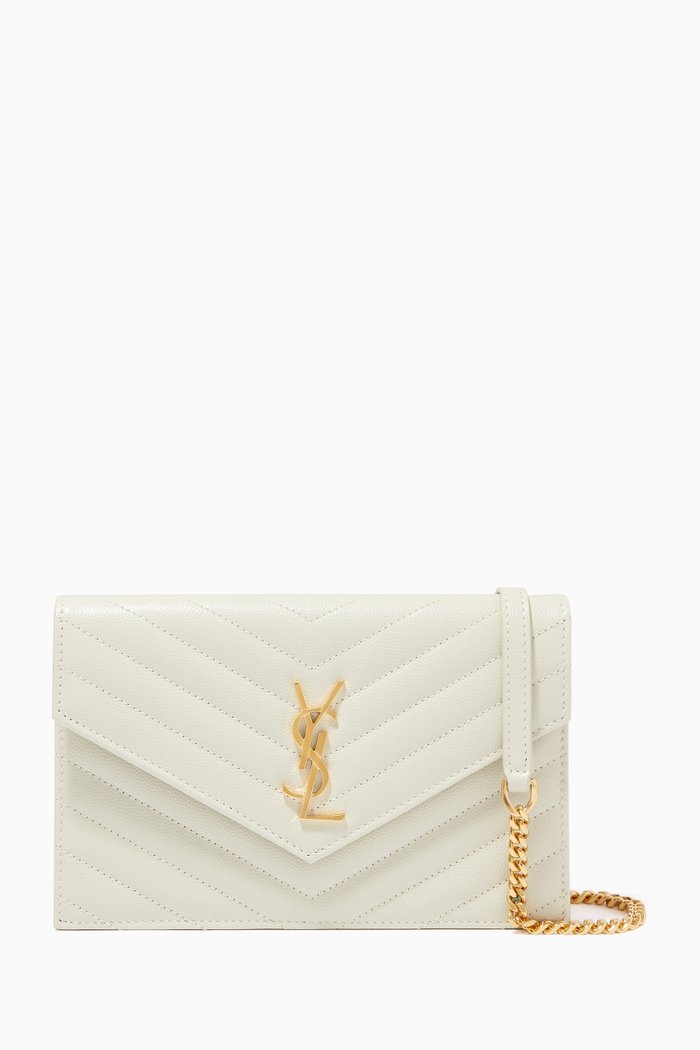 

Monogram Envelope Chain Wallet in Grain de Poudre Embossed Leather, Neutral