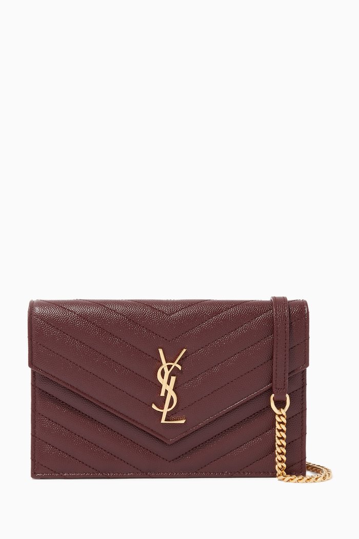 

Monogram Envelope Chain Wallet in Grain de Poudre Embossed Leather, Burgundy