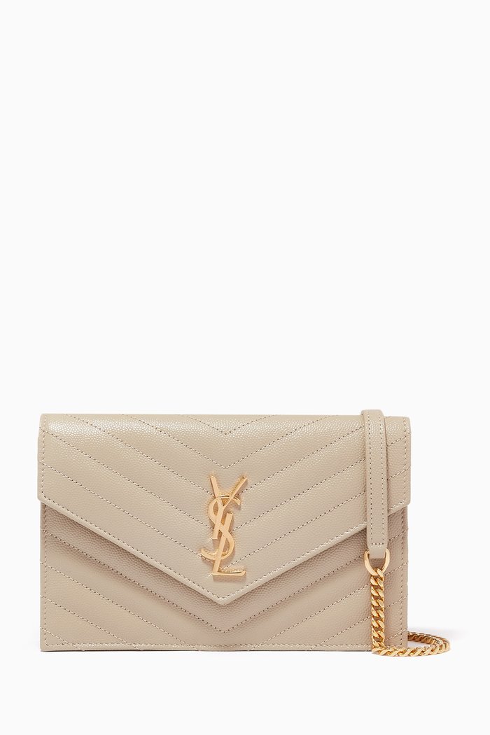 

Monogram Envelope Chain Wallet in Grain de Poudre Embossed Leather, Neutral