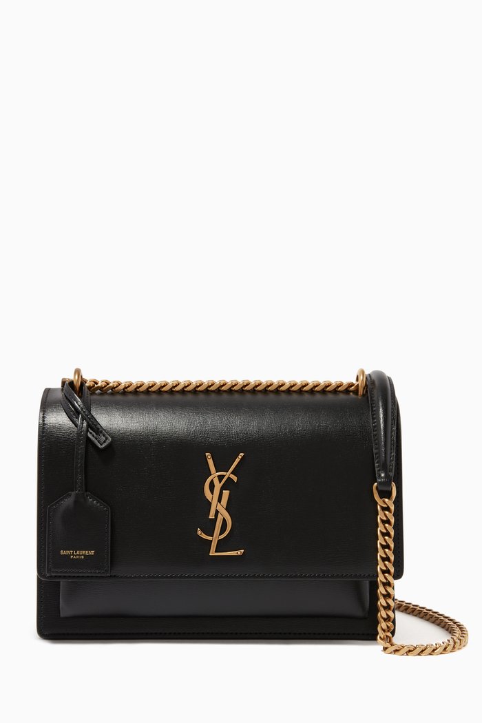 

Medium Sunset Bag in Smooth Leather, Black