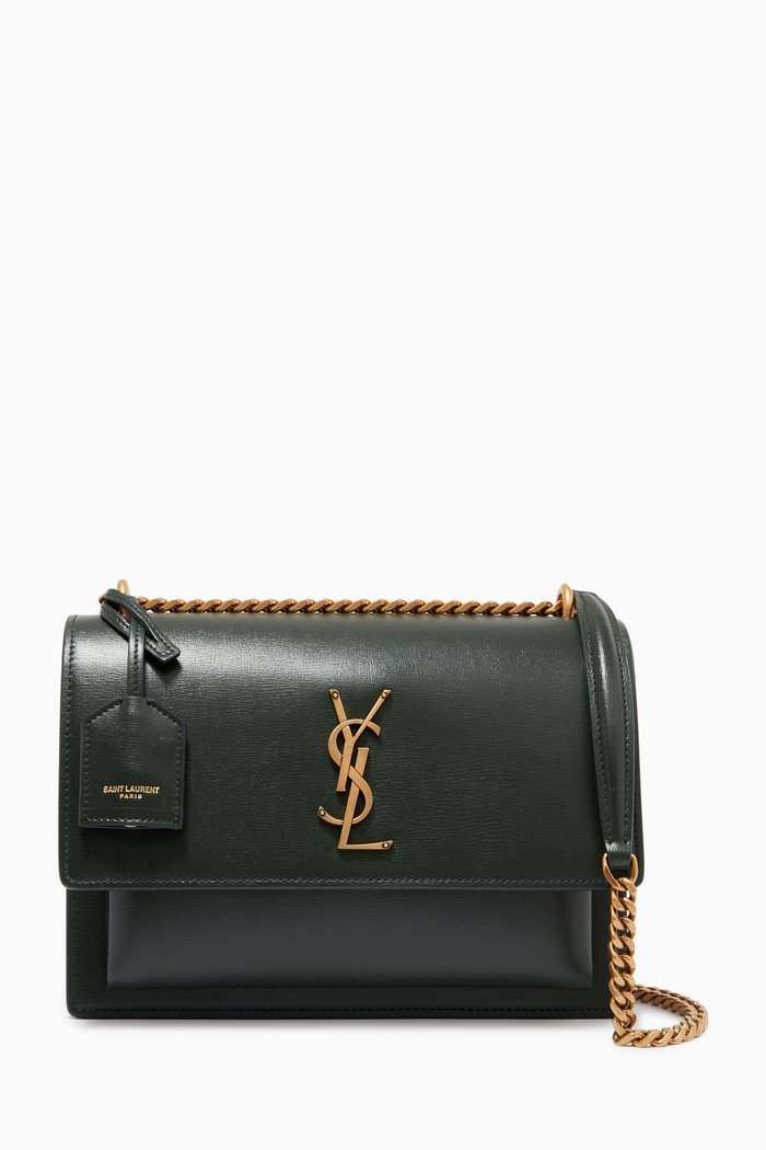 

Medium Sunset Bag in Smooth Leather, Green
