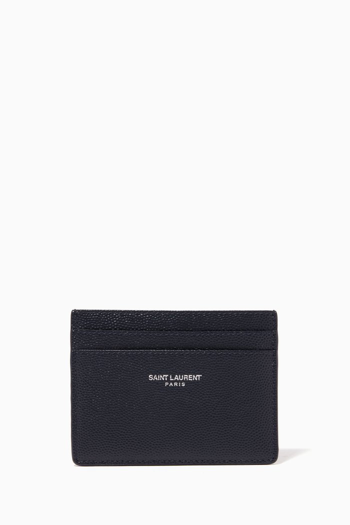 Card Case in Grain de Poudre Embossed Leather, Blue