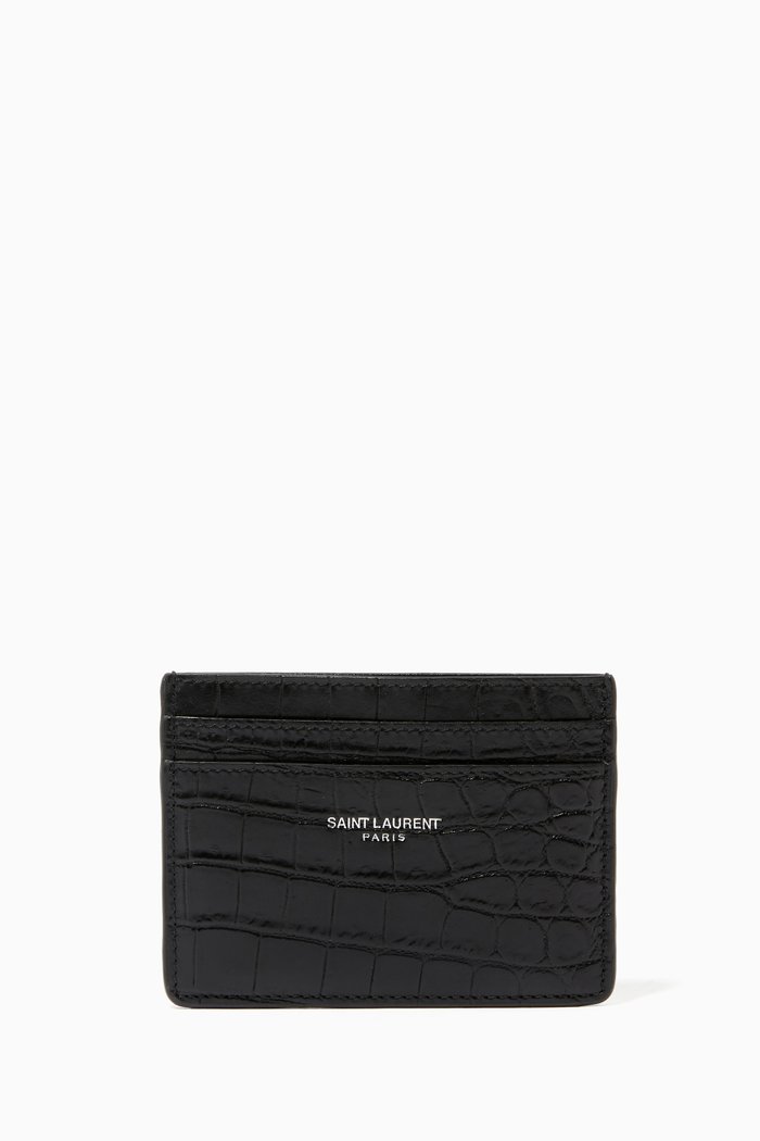 

Card Case in Crocodile Embossed Leather, Black