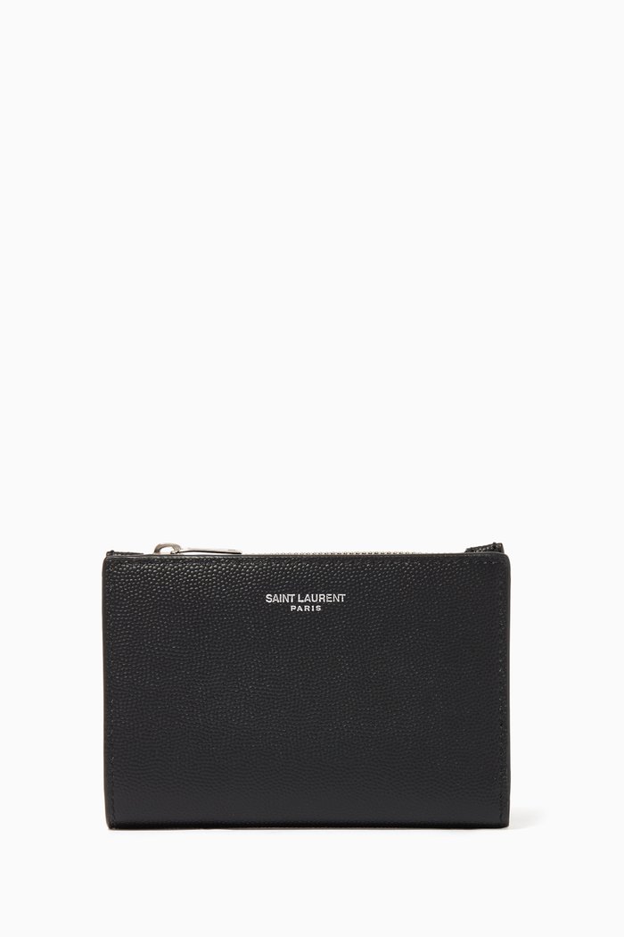 

Zip Two-Part Wallet in Grain de Poudre Embossed Leather, Black