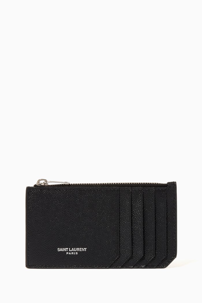 

Fragments Zip Card Case in Grain de Poudre Embossed Leather, Black