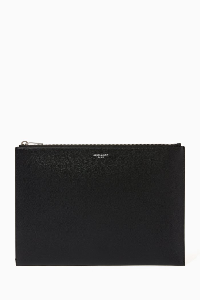 

Tablet Holder in Grain de Poudre Embossed Leather, Black