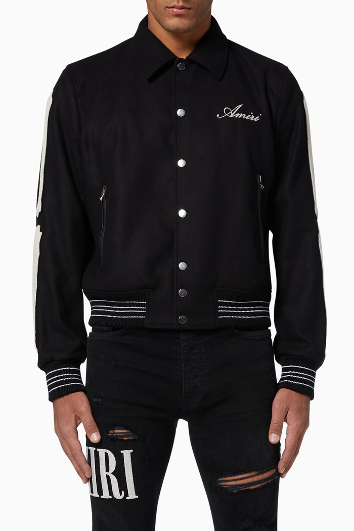 

Bones Chenille Varsity Jacket, Black