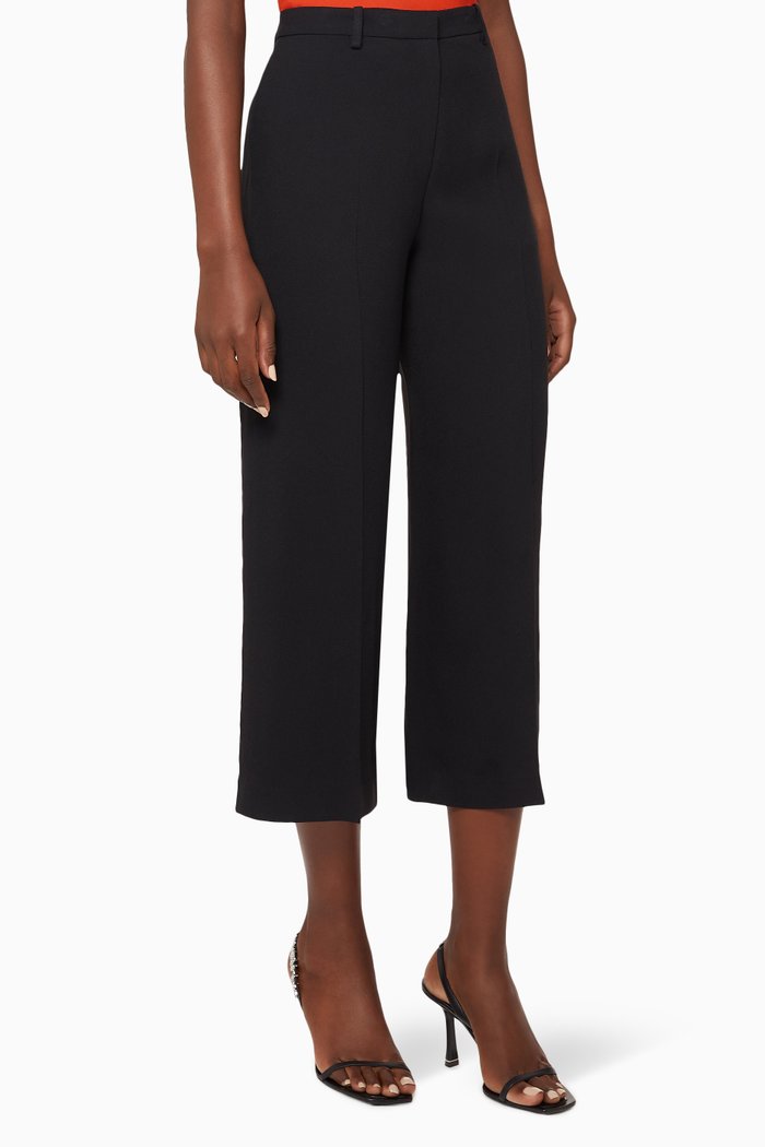 

Crepe Wide-Leg Crop Pants, Black