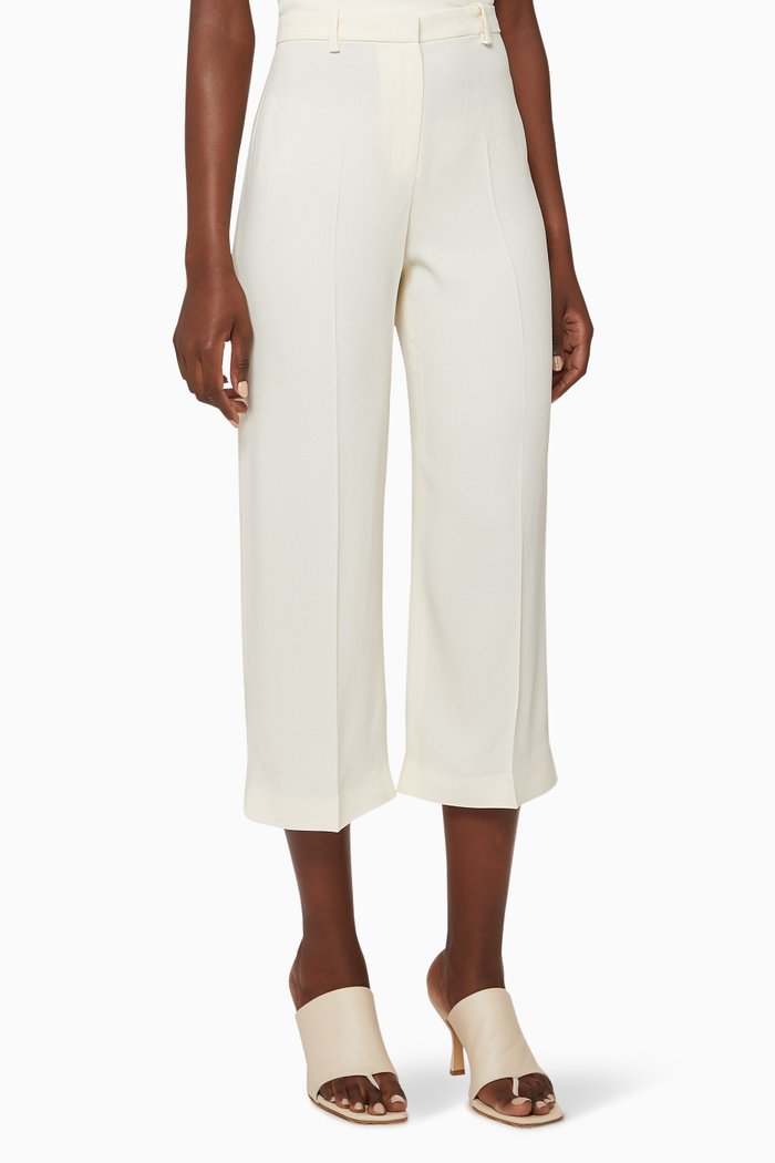 

Crepe Wide-Leg Crop Pants, Neutral