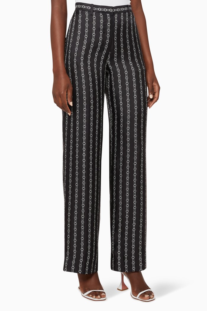 

Chain Print Wide-Leg Trousers, Black