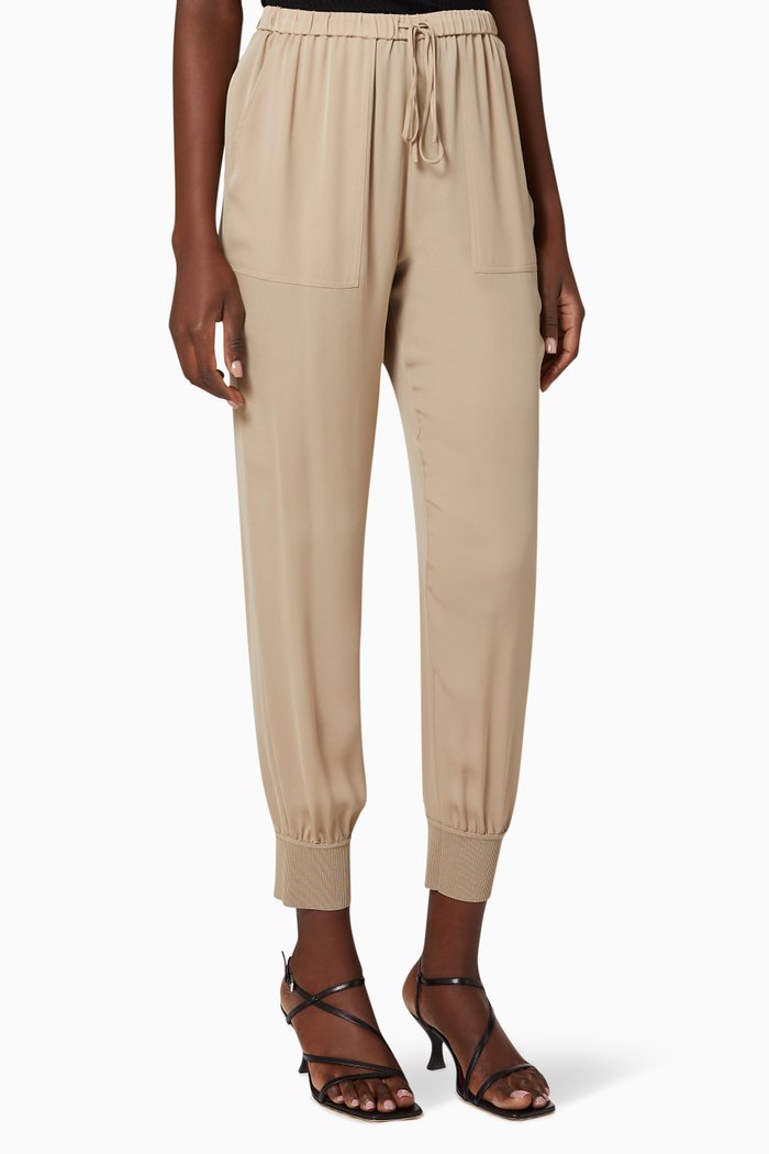 

Ribbed Cuff Silk Jogger Pants, Neutral